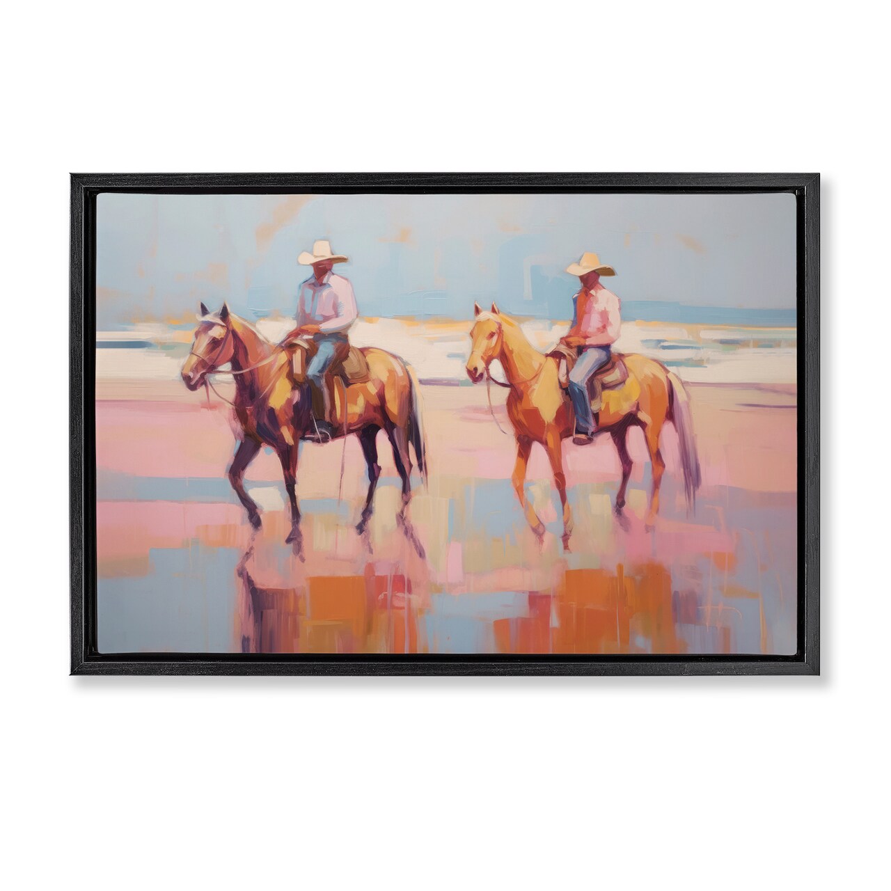 Stupell Industries Two Cowboys in Creek Framed Floater Canvas Wall Art Design by Sisi and Seb